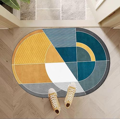 Rururug Lignes géométriques en Bleu et Jaune Tapis Salon Tapis Ovale Anti-Glissant Carpette Cuisine Tapis Grand Anti Slip Tapis, 60 x 90 cm - Nail Gallerys