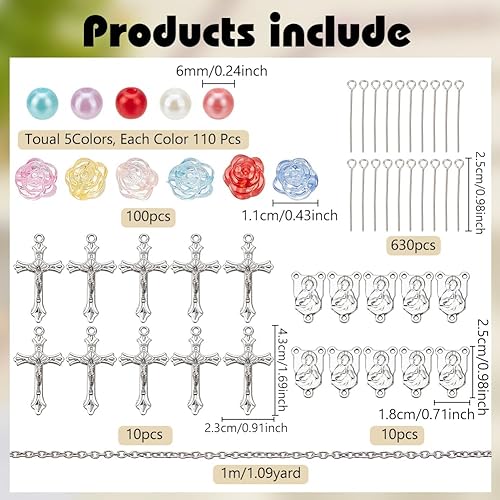 WEBEEDY 10 Ensemble Kit Bricolage Collier Chapelet Cross Charms Perles de Chapelet en verre Kit Chapelet Prière Kit Chapelet Pâques Kit Bijoux Chapelet (6 mm) - Nail Gallerys
