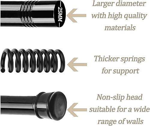 Barre Rideau Douche Tringle Extensible Sans Percage Tringle à Rideaux Extensible Autobloquante Réglable Barre Telescopique Pour Salle De Bain,Chambre,Balcon(Noir,75-175cm/2pièces) - Nail Gallerys