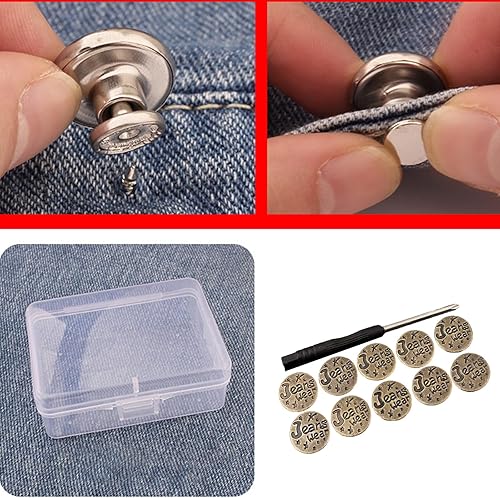 Lot de 10 boutons de rechange en métal pour jeans et pantalons - 17 mm - Sans couture - Nail Gallerys