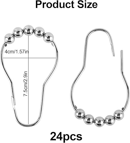 RUCUDIM Lot de 24 Crochets de Rideau de Douche en Acier Inoxydable, Anneaux de Douche Crochets de Douche Billes avec système de Glissement pour Tringle à Rideau de Douche, Tringle télescopique - Nail Gallerys