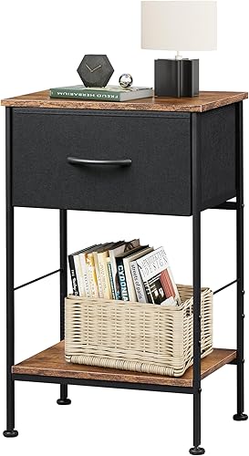 WLIVE Table de Chevet avec Tiroir en Tissu, Table d'Appoint Bout de Canapé, pour Chambre et Salon, Rangement Pratique, Montage Facile, Marron Rustique - Nail Gallerys