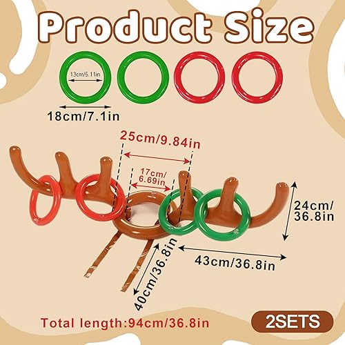 TUONYIS 10 Pièces Piscine Gonflable Jouets, Chapeau de Corne de Caribou, Jeu de Lancer de fête de Noëlm, 2 Corne Gonflable, 8 Anneaux de Cerf Lancer - Nail Gallerys