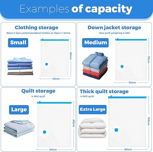 Sac Sous Vide Vetement Aspirateur 6PCS,Compression Housse Aspirable Rangement Réutilisable pour Literie, Vêtements, Couettes, Matelas,et Voyages(2XL 100 * 80CM,2L 80 * 100CM,2S 60 * 40CM) - Nail Gallerys