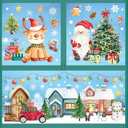 AFXXE 209 Pièces Stickers Noel Fenetre, Reutilisable Autocollant Noel Fenetre,10 Feuilles Aquarelle Decoration Noel Fenetre Electrostatique, Vitrophanie Noel Vitrine pour la Deco Noel Vitre - Nail Gallerys