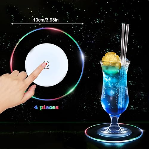 Dessous de Verre Lumineux Coloré, Dessous de Verre LED, sous-Verre Acrylique Lumin Boutons on/Off Coaster Rond sous Verres LED Impermeable pour Fêtes Mariages Bars Noël (Couleur 6) - Nail Gallerys