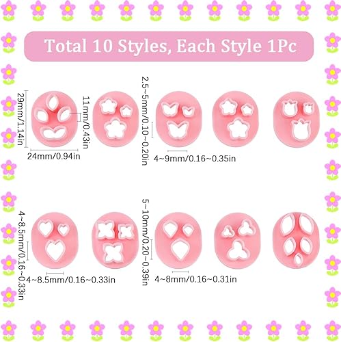 SUNNYCLUE 10 pièce 10 styles de Coupe Argile Formes Coupe Argile Polymère en Vrac Rose Plastique Rose Fleur Coeur Papillon Larme Texture Moules Coupe Boucle D'Oreille pour Boucles D'Oreilles Fabricati - Nail Gallerys