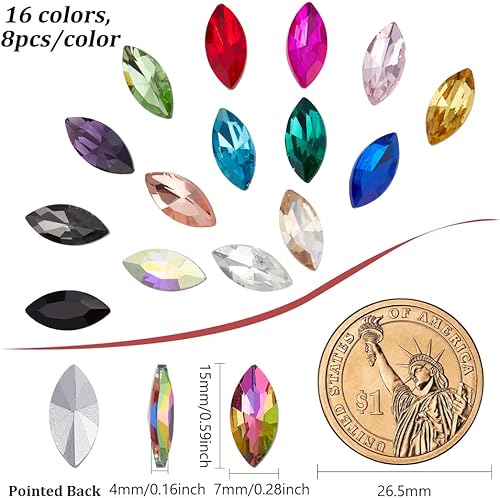 FINGERINSPIRE 94 Pcs Pointu Dos Strass 6 Tailles Strass en Verre Gemmes Clair Oeil de Cheval Bijoux Embellissements avec Argent Plaqué Dos Cristaux Pierres pour Artisanat Décor Fabrication de Bijoux - Nail Gallerys