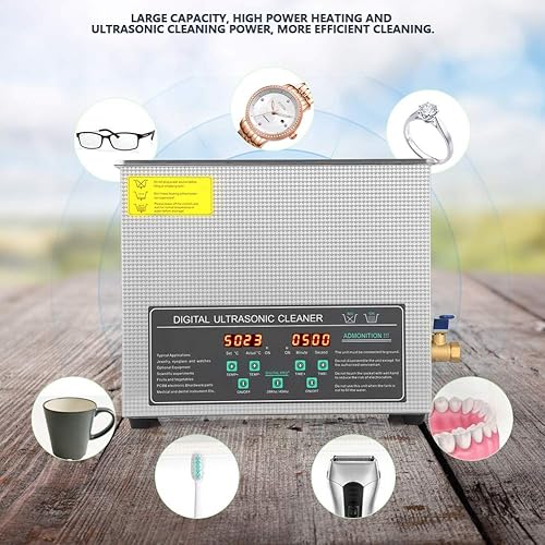 Cocoarm Nettoyeur à ultrasons à double fréquence en acier inoxydable - 6 l - Prise européenne 220 V - Nail Gallerys