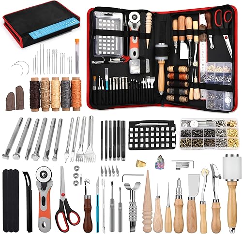 Lot de 264 outils de travail du cuir et accessoires avec outils de tampon pour cuir, groover et rivets pour la couture, le poinçonnage, la découpe, le poinçonnage, le poinçonnage, l'artisanat du cuir - Nail Gallerys