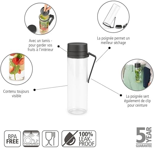 Brabantia - Kit Repas Make & Take - 3 pcs: Gourde avec Filtre 0.5L, Pot à Encas 0.5L & Boîte à Repas M - Étanches - Lavables au Lave-Vaisselle - Dark Grey - Nail Gallerys