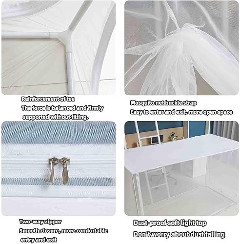 Moustiquaire de Voyage pour lit Simple, Rideaux de lit, Draperies de Cadre, baldaquins de lit superposé, Draperies de Cadre de lit, Tente carrée zippée pour dortoirs étudiants avec Support (Blanc, 90 - Nail Gallerys