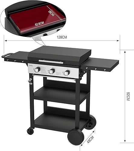 BIGHORN Plancha gaz de 3 brûleurs avec chariot et couvercle;7.2kw - Nail Gallerys