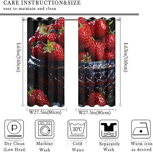 DEBAOKA Lot de 2 rideaux occultants modernes à œillets avec motif fraises et fruits délicieux pour chambre à coucher - Nail Gallerys