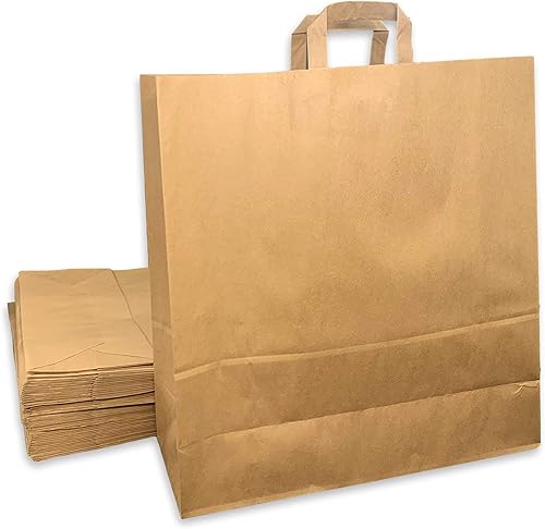 50 Grands Sacs Papier kraft marron écru avec poignée 36 litres largeur 45 cm, hauteur 47 cm, soufflet 17- sac cabas à anse plate solide, résistant papier 100g non imprimé ref UGSE33PP1F (50) - Nail Gallerys