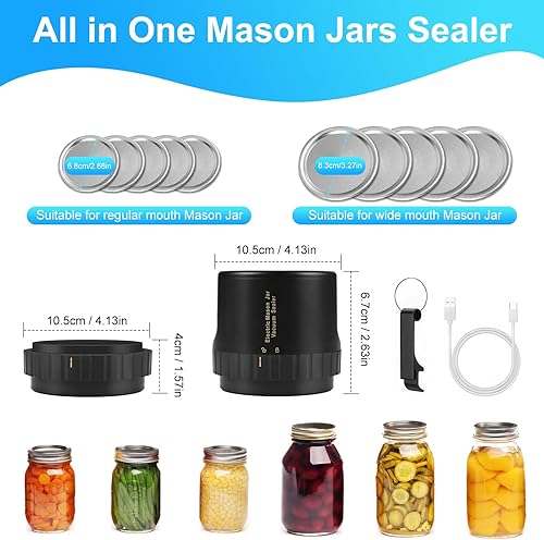 Euakee Kit de Scelleuse Sous Vide électrique pour Bocaux Mason, Scelleuse Sous Vide pour Bocaux Mason à Bouche Large et Régulière, Scelleuse Sous Vide à Arrêt Automatique pour Bocaux - Nail Gallerys