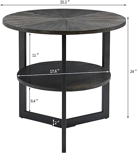 MIAUWUUFHOME Grande Table D'appoint Ronde avec étagère de Rangement à 2 Pneus, Table d'appoint Circulaire de Ferme pour Salon, Table de Chevet en Bois Massif, Table de Bureau pour Petit, CJZ1338BK - Nail Gallerys