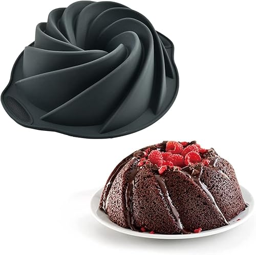 Moule Gateau Silicone, 9 Pouces Forme de Spirale Moule à Kouglof en Slicone Antiadhésif, Moule en Silicone Moules à Cake pour, Muffins, Gâteaux, Pudding (Gris Foncé) - Nail Gallerys