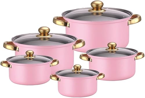 Uposao 10Pcs Batterie de Cuisine en Acier Inoxydable, Casseroles/Faitouts avec Couvercle en Verre pour Tous Feux Dont Induction - Nail Gallerys