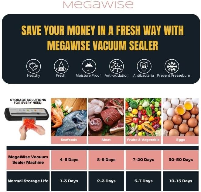 Machine à emballer sous vide MegaWise | Nouvelle version 2025 | Puissance d'aspiration de 80 kPa | Sacs et coupe-aliments inclus (Gris) - Nail Gallerys