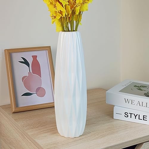 JIDOFUE Vase à Fleurs Blanc en céramique - 30 cm de Haut - Vases structurés Modernes pour Ferme, étagère, Points centraux de Table, décoration de la Maison, décoration de Salon - Grand Vase à Motif - Nail Gallerys