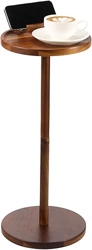 Petite table d'appoint ronde en bois avec support de téléphone et base lestée, table d'appoint pour martini et cocktail, pour salon, camping-car, bureau à domicile, 56 x 24 cm (H x l) (marron) - Nail Gallerys