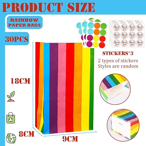 30Pcs Sac Papier Cadeau Petit avec 36 Autocollants 24x13x8cm,Pochette Cadeaux Papier Macaron,Pochette Cadeau Anniversaire Enfant,Sachet Bonbon Coloré pour Mariage,Noël,Halloween,Anniversaire,Party - Nail Gallerys