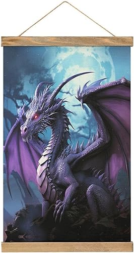 HJKBCV Peinture à suspendre en lin, motif dragon violet, lune violette, tapisserie murale à suspendre moderne, décoration murale, peinture vintage à suspendre pour chambre à coucher, salon - Nail Gallerys