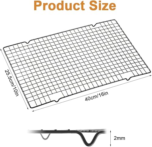 2 Pièces Grille de Refroidissement Patisserie en Acier Inoxydable Rectangulaires, 40cm X 25cm X 2mm avec Revêtement Antiadhésif pour la Cuisson Refroidissement, Barbecue, Cuisson et Plus, Noir - Nail Gallerys