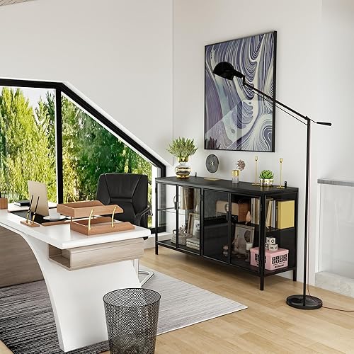 DEZAGCE Vitrine en verre avec 2 portes et cadre en fer - 40 x 140 x 75 cm - Noir - Nail Gallerys