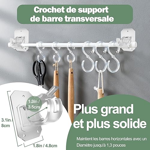 Lot de 2 supports de tringle à rideaux améliorés sans perçage - Supports de tringle à rideaux réglables pour tringles de moins de 4 cm de diamètre - Transparents - Nail Gallerys