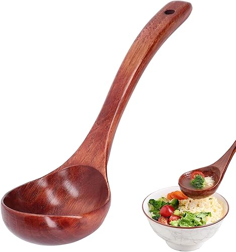 pcsfoe Cuillère en bois de 24 cm - Louche à soupe - Louche en bois - Grande louche - Pour restaurant, bouillie, soupe, pâtes, ragoût - Nail Gallerys