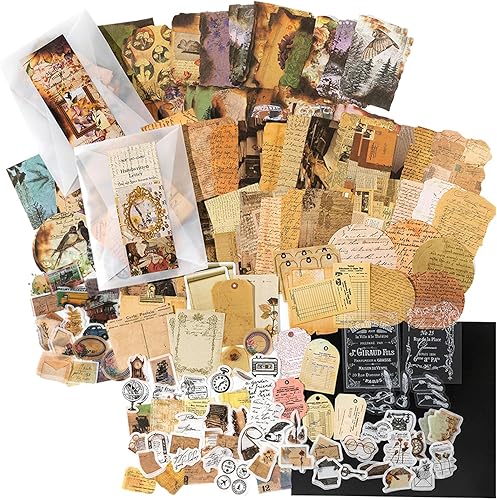 TYXHXTF 400Pcs Autocollants Scrapbooking Vintage, Rétro Scrapbooking Stickers et Papier Kit pour DIY Scrapbook Journal Cahier Album Photo Bricolage Travaux Manuel Artisanat - Nail Gallerys