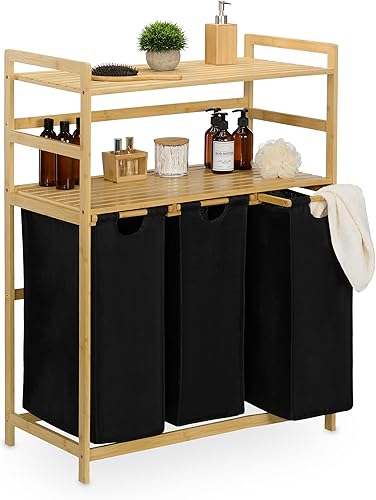 Relaxdays Meuble à Linge, 2 Niveaux Pratiques, 3 corbeilles coulissantes, H x L x P : 105 x 80 x 40 cm, Nature et Noir - Nail Gallerys