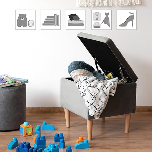 LORDLY Pouf rembourré de Rangement Johnson NAT 41x41cm - Velours Rose, Tabouret avec Couvercle, Siège, Repose-Pieds, Coffre de Stockage, Banc pour Salon, Chambre, Couloir, Chambre des Enfants - Nail Gallerys