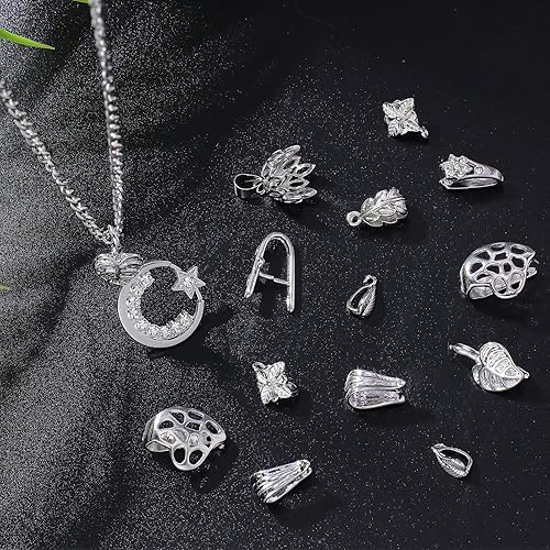 PH PandaHall 9 modèles Attaché Pendentif 36pcs Bélières en laon Collier pendentifs accessoires Fermoirs à bijoux en métal pour la fabrication de colliers, platine - Nail Gallerys