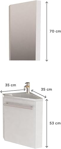 MOB-IN Ensemble Lave-Mains d'angle SKINO Blanc + Vasque + Armoire de Toilette - Nail Gallerys