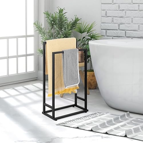 Porte-Serviettes pour Salle de Bain, 2 Niveaux autoportants, en Acier Inoxydable, pour Salle de Bain, Porte-Serviettes, Porte-Serviettes, Porte-couvertures, Noir - Nail Gallerys