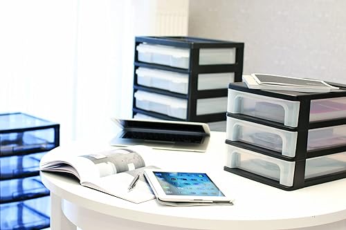 Iris Ohyama, Tour de Rangement Plastique, 3 Petits Tiroirs, Noir, Ouverture Facile, Format A4, Meuble, Organisateur, pour Bureau, Fourniture Scolaire, Papeterie, Sans BPA, OCH-2030 - Nail Gallerys