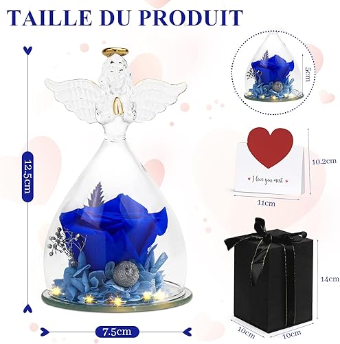 WIAZZLUK Rose Éternelle Angel Rose Eternelle Cadeau Noel Femme Meres Maman Idee Original Cadeau pour Femme Maman, Anniversaire, Mariage (Bleu) - Nail Gallerys