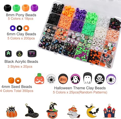 Perles d'argile d'Halloween pour la fabrication de bracelets, Kit de perles orange et noir avec charms pour la fabrication de bijoux, DIYCadeaux d'Halloween - Nail Gallerys