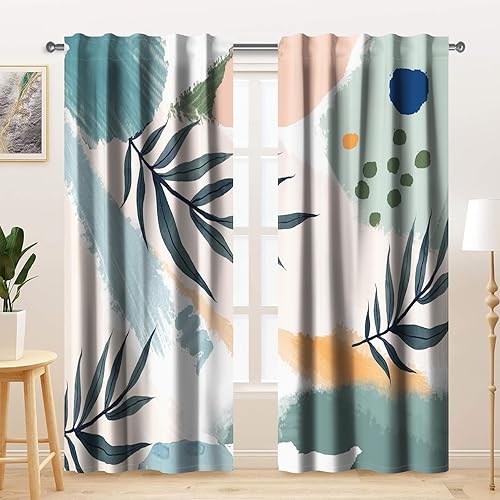 Kzzfqxb 140×229cm Rideaux d'art Moderne, Jaune Ocre Khaki Feuilles de Saule Beige Arc bohème rétro Classiques drapés 2 Panneaux, Drape de fenêtre pour Chambre Salon - Nail Gallerys