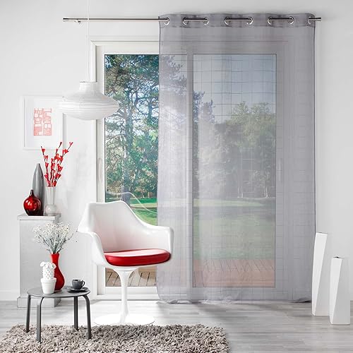 Douceur d'Intérieur, Paire de Voilage Droite Passe Tringle 2 x 60 x 90 cm Voile Sablé Fantaisie, Eulalie Rouge - Nail Gallerys