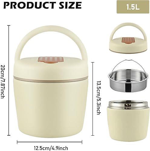 SUNOYA Boîtes Alimentaires Isothermes, 1500ml, Boîte Alimentaire Isotherme, Boîte Isotherme Repas Chaud En Acier Inoxydable, avec Cuillère, Pour Ecole, Bureau, Camping - Nail Gallerys