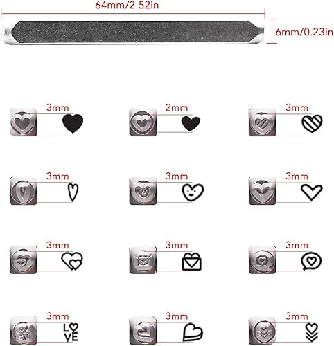 Geieold Lot de 12 Tampons en MéTal en Forme de CœUr (Amour), 3 Mm (1/8 Pouce) Kit de Tampons en MéTal pour PoinçOnnage en MéTal - Nail Gallerys