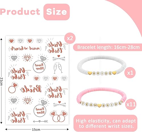 YUNYAKARSA JGA Bracelets pour femme, accessoires JGA pour enterrement de vie de jeune fille, 12 bracelets Team Bride + 2 autocollants, bracelets de mariée d'équipe pour décoration JGA Bride to Be - Nail Gallerys