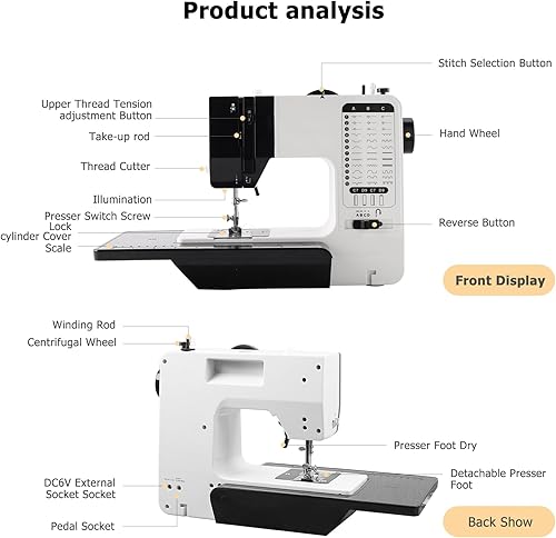 Dekaim Mini machine à coudre électrique à 12 fils, avec table d'extension EU - Nail Gallerys
