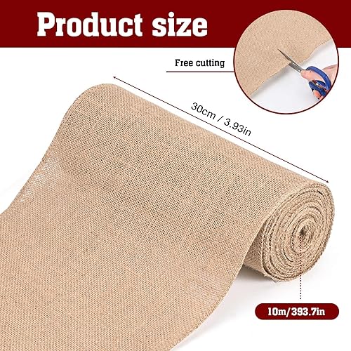 Rouleau de Nappe en Jute 30 cm x 10 m, Chemin de Table,Les Bords Grossiers en Coton et Lin sont Joliment Cousus et Peuvent être coupés, adaptés pour Le Bricolage de fête de Mariage - Nail Gallerys