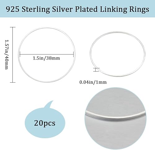 Beebeecraft 1 boîte de 20 Anneaux de Liaison de 40 mm Plaqué Argent Sterling Lisse à Boucle Unique Cadres Circulaires Porte-Clés Maillons Fermés Anneaux de Connecteur pour Bracelet Collier - Nail Gallerys