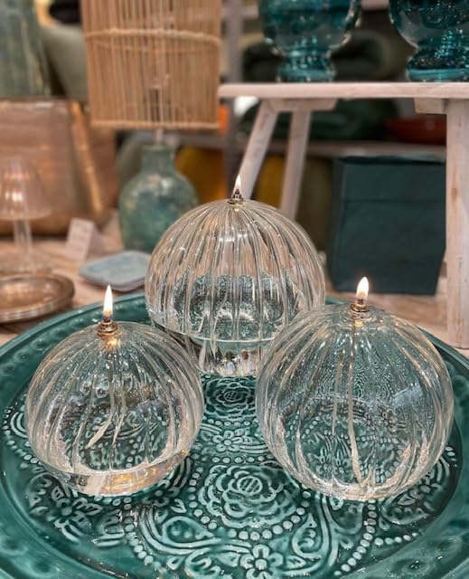 Lampe à huile verre strié transparent Sphère XL - Nail Gallerys